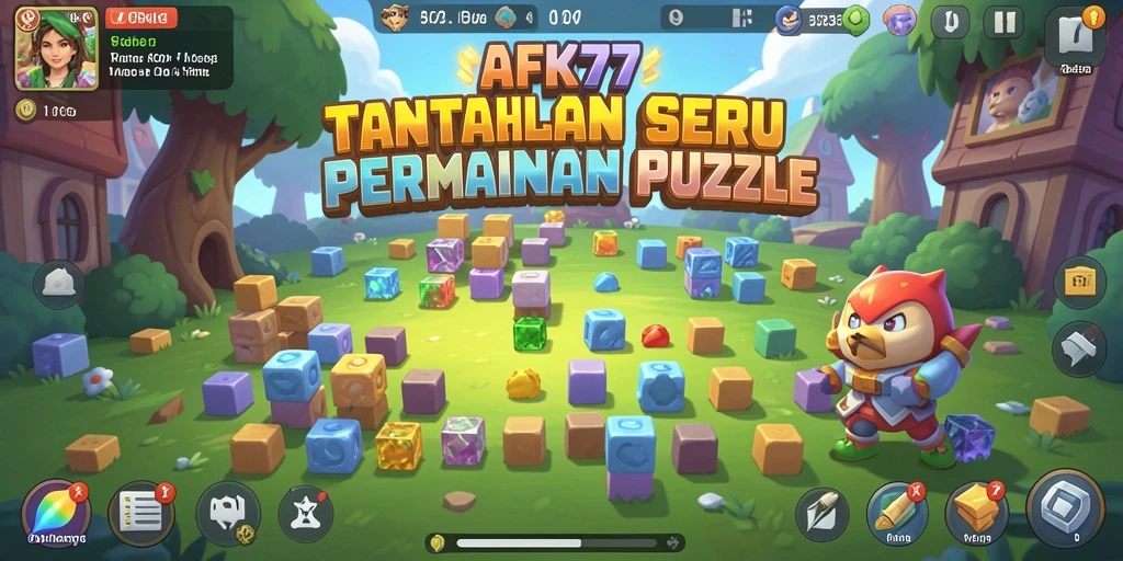 Screenshot utama AFK77 menunjukkan gameplay Puzzle yang menegangkan dan penuh warna.