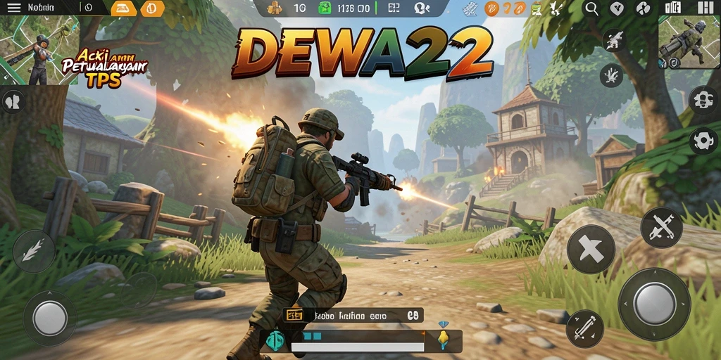 Tampilan gameplay DEWA22 yang intens dalam pertempuran TPS.