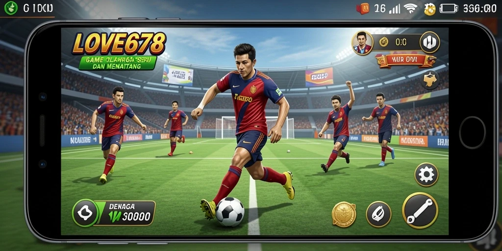 Screenshot utama LOVE678 menampilkan aksi seru dalam pertandingan olahraga.