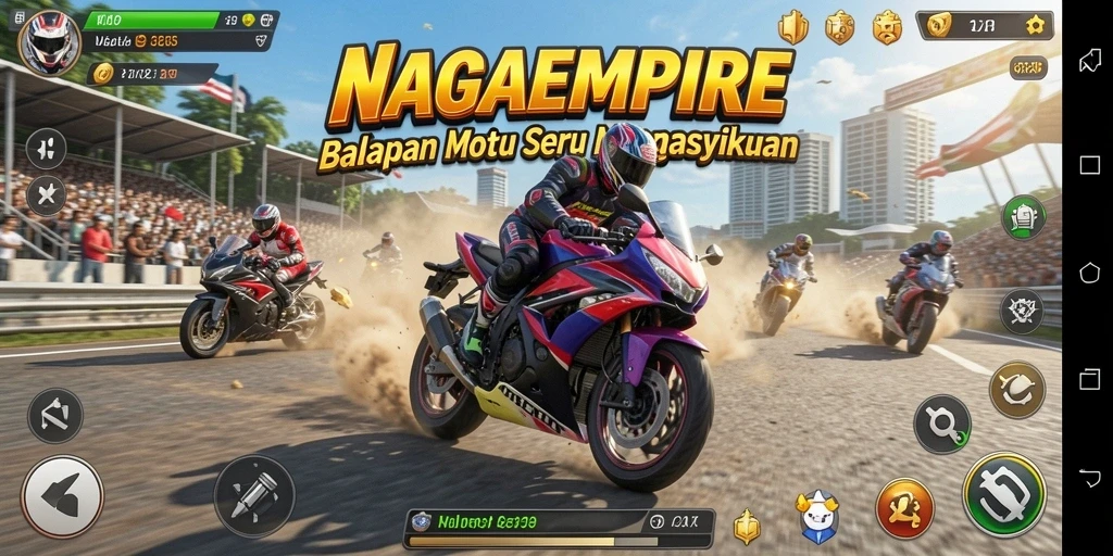 Tampilan dinamis gameplay balapan motor di NAGAEMPIRE.